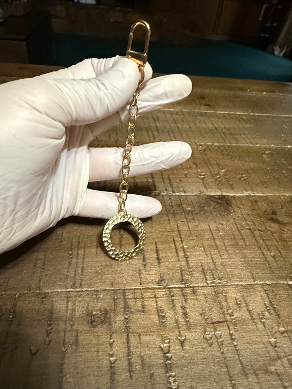 Gold Rope-Textured Circle Drop Keychain Charm